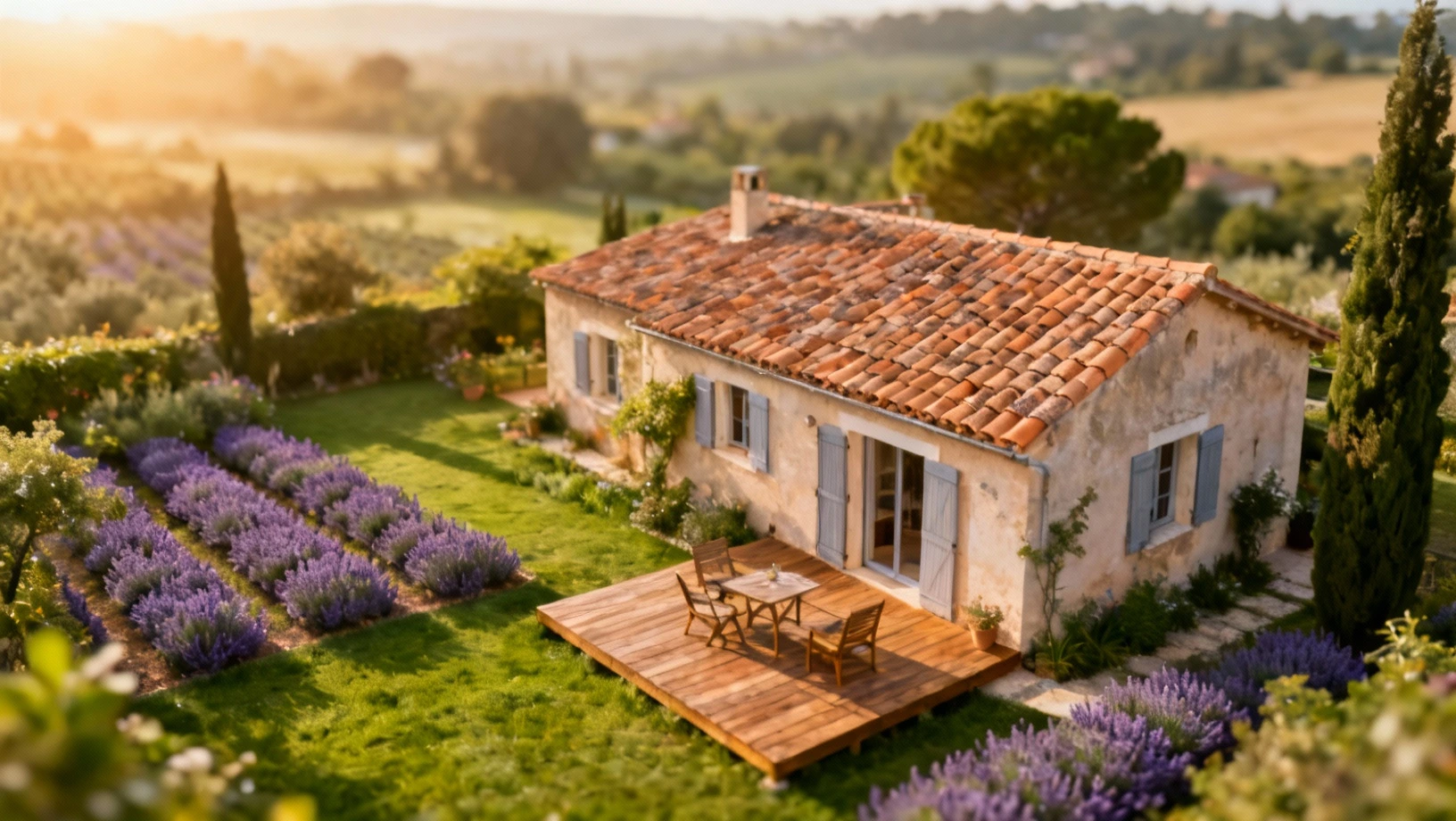 Maison et jardin baignés de lumière