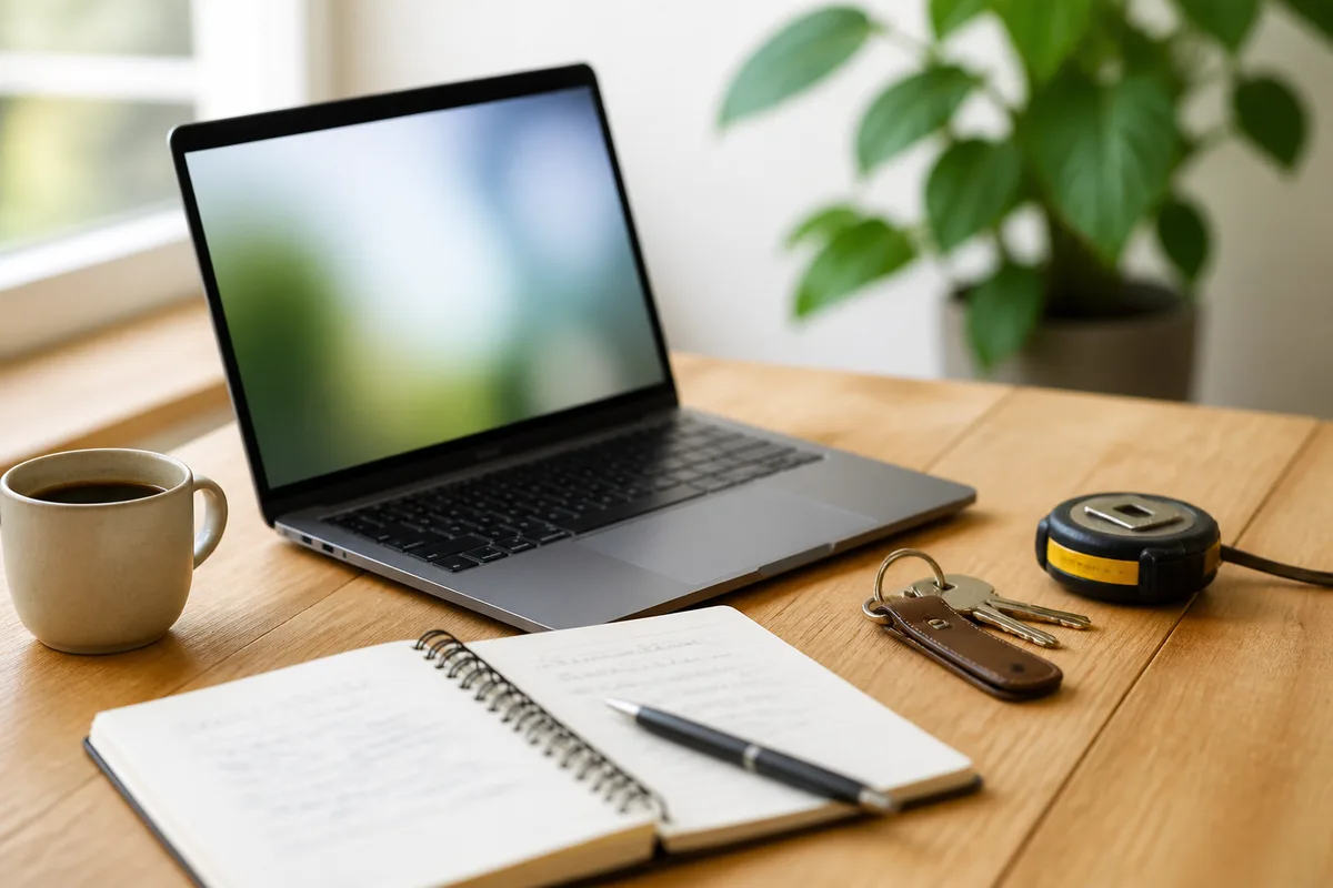 Annonce de location consultée sur un ordinateur portable avec plan de maison