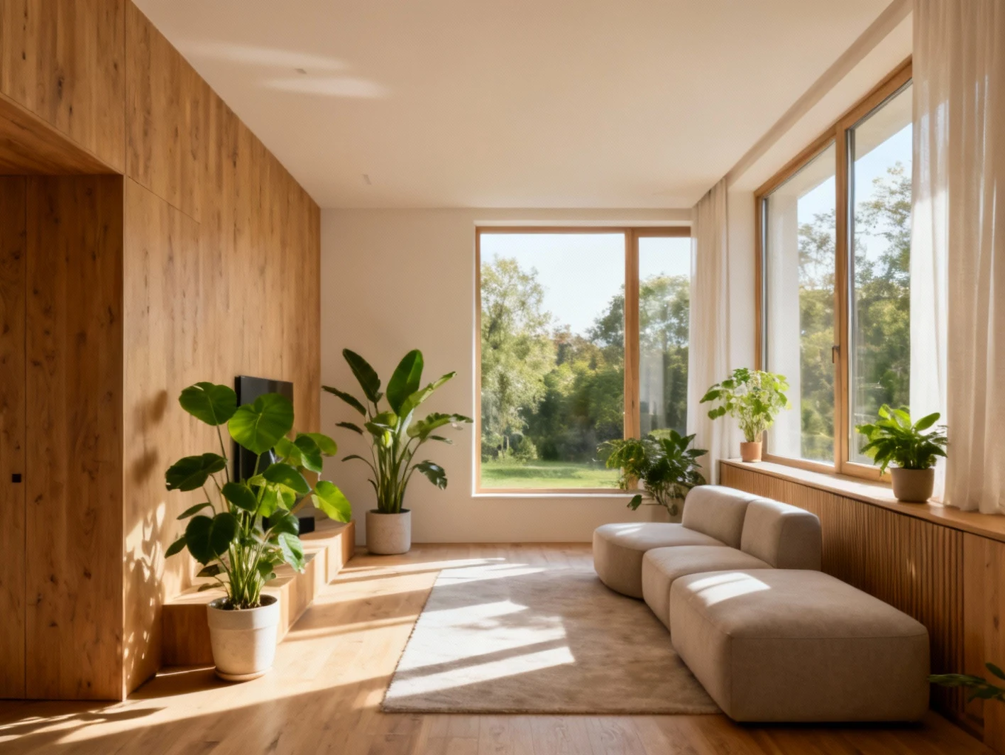 Salon lumineux avec décoration soignée